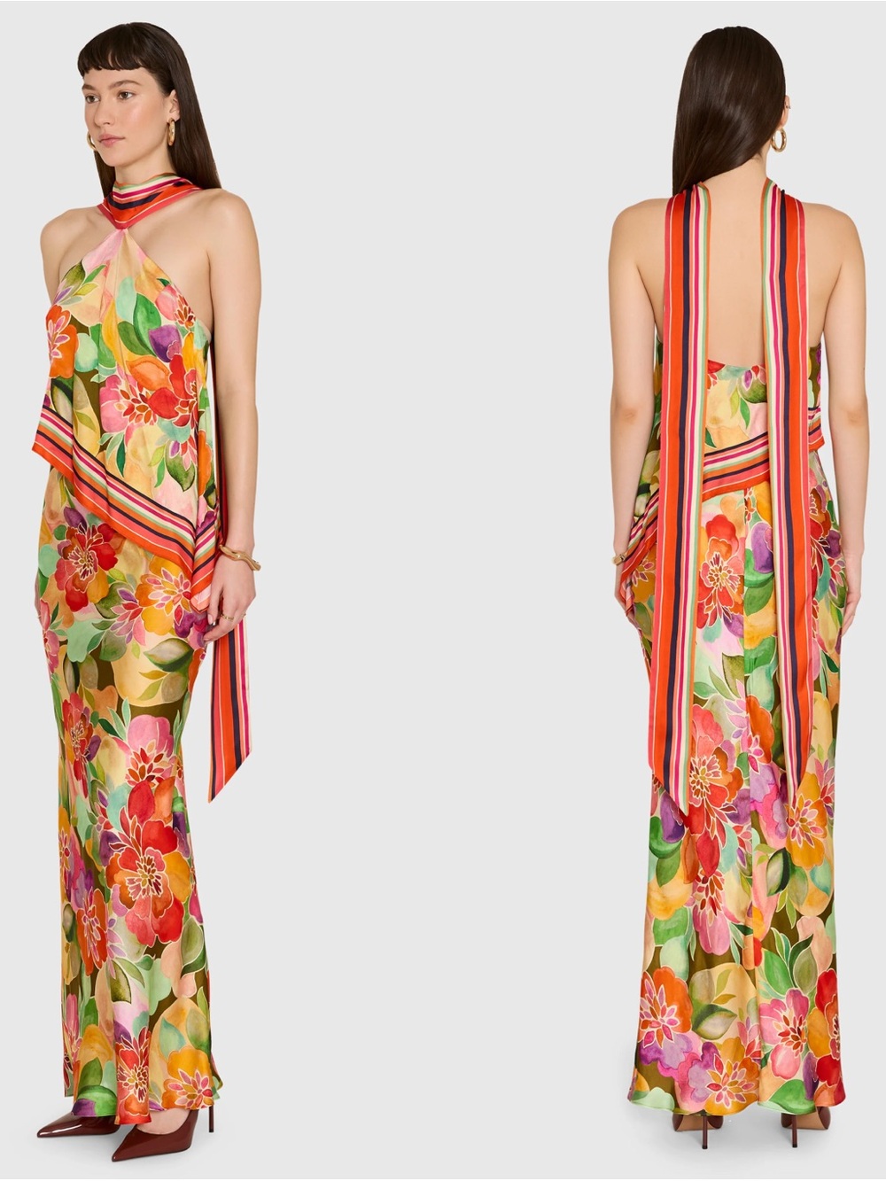 Amanda Uprichard Multicolor Floral Halter Maxi Dress